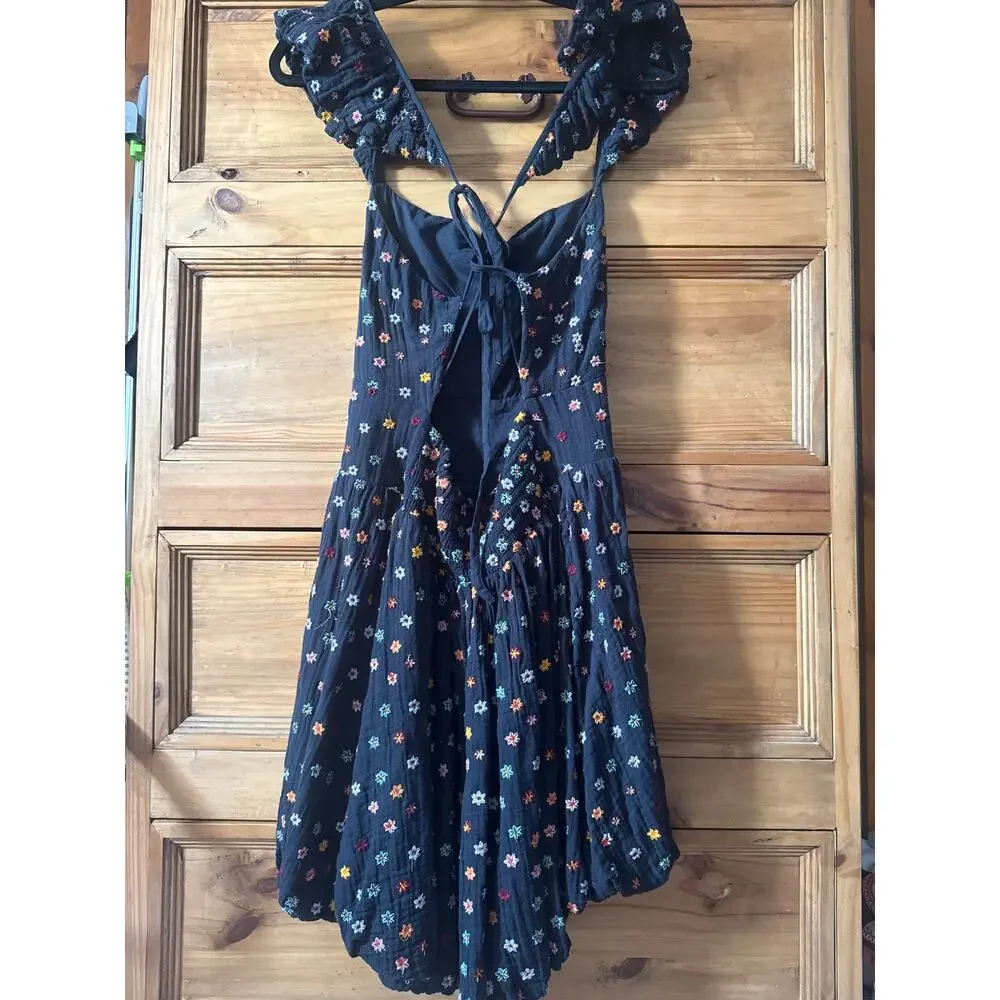 Free People floral mini dress puffed bubble hem ruffled straps